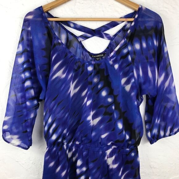 Express Black and Cobalt Tie Dye Chiffon Dress - Picture 6 of 13